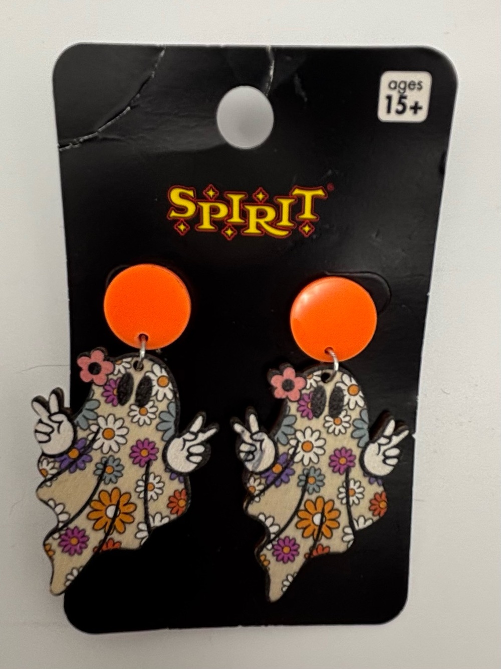 Spirit Halloween Groovy Flower Ghost Dangle Earrings